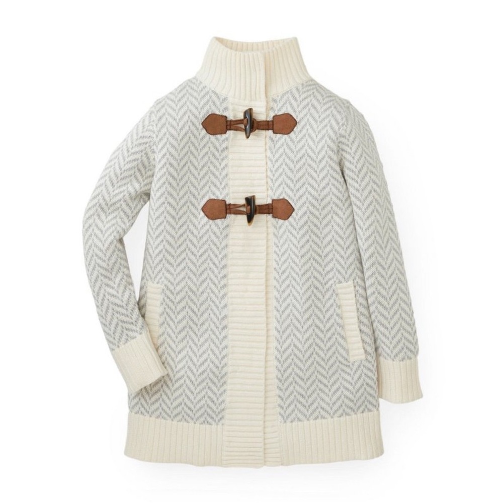 Hope and Henry girls cardigan sweater jacket gray cream chevron size XXS 2-3